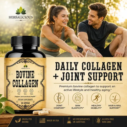 Vista 2 de HERBALICIOUS Suplementos de colágeno bovino para hombres y mujeres Péptidos de colágeno bovino hidrolizados alimentados con pasto Soporte