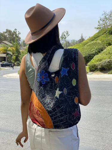 Vista 5 de Elements of Nature - Bolso cruzado estilo hippy hippy bohemio cosido a mano, color negro, grande, Varios colores, Hippie