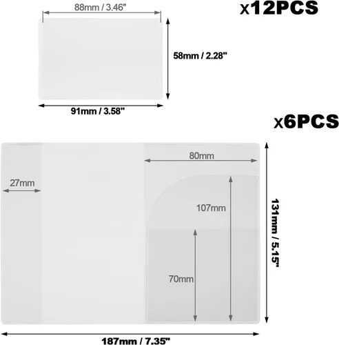 Vista 2 de Cosmos Funda de PVC translúcida para pasaporte, incluye 6 fundas para pasaporte y 12 fundas protectoras para tarjetas, cartera unisex impermeable