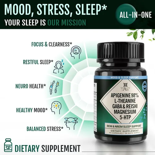 Vista 5 de Suplemento natural para ayudar al sueño para adultos sin melatonina – Sueño herbario sin hábito – GABA, L-teanina, hongo reishi, apigenina
