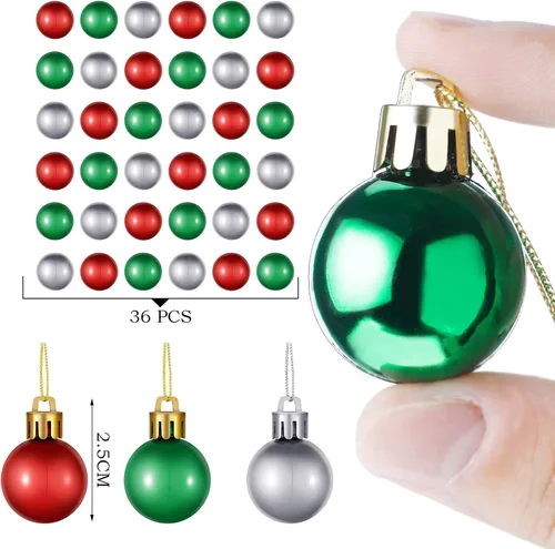 Vista 3 de Skylety 36 mini bolas de adorno para árbol de Navidad, 1 pulgada, rojo