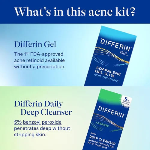 Vista 2 de Kit de cuidado de la piel para acné Differin, tratamiento de acné con retinoide Differin Gel para la cara con 0.1% de adapalene y 5% de peróxido