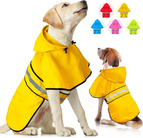 Vista 8 de Weesiber Chubasquero para perro, impermeable con agujero para correa, ropa de lluvia con capucha reflectante para cachorros, poncho para mascotas