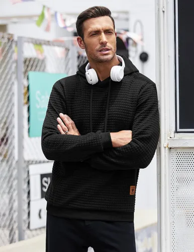 Vista 2 de COOFANDY - Sudadera con capucha para hombre, casual, de manga larga, con cordón ajustable y tejido de punto de gofre
