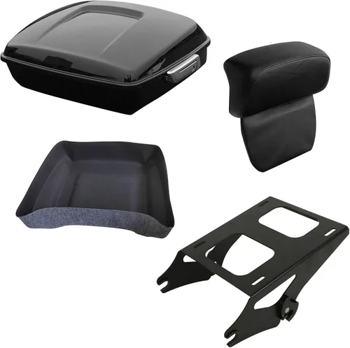 Vista 20 de XFMT Maleta negra mate cortada de 10.7 pulgadas con pestillo para Harley Trunk Touring Road King Street Glide Road Glide Electra Glide 2014-2025