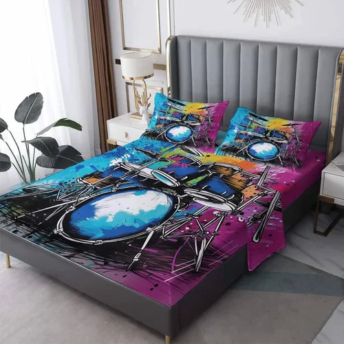 Vista 32 de Juego de sábanas tamaño individual: sábanas y fundas de almohada, sábanas y fundas de almohada, microfibra suave y bolsillo profundo y patrón sin
