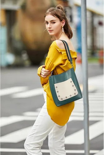Vista 2 de BROMEN - Bolsa de mano de cuero para mujer, bolsa de hombro, bolsa bandolera