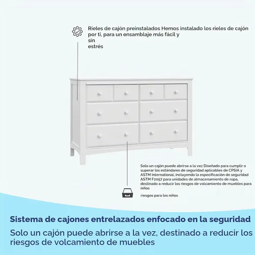 Vista 7 de Graco Benton - Cómoda doble con 6 cajones, color blanco