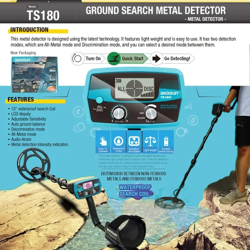 Vista 5 de allsun Detector de metales profesional para adultos, principiantes, buscador de oro y plata, buscador de tesoros subterráneo, detector de metales