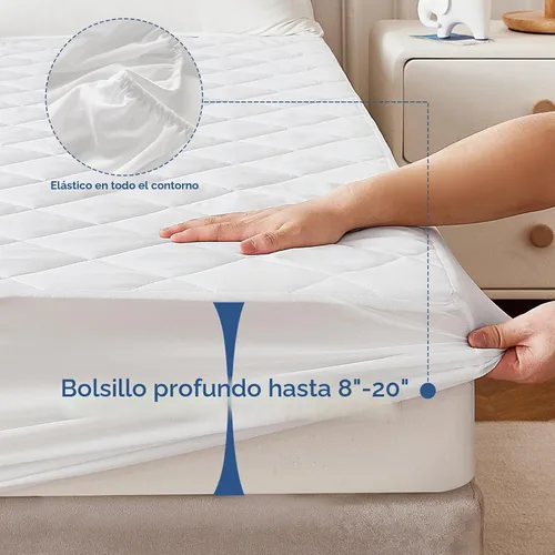 Vista 4 de EXRUBY Protector de colchón impermeable tamaño individual – Almohadilla acolchada de diamante de 3.53 oz/m² – Funda ajustable de bolsillo profundo