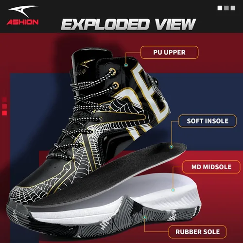 Vista 2 de ASHION Zapatos de baloncesto unisex para niños y niñas, tenis de caña alta, transpirables, con amortiguación al aire libre, zapatos deportivos