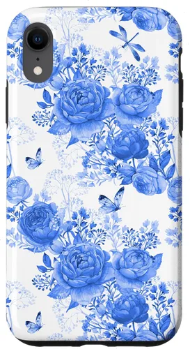 Vista 25 de Funda para iPhone 16 French Country Floral Azul Blanco Toile Grandmillennial Roses