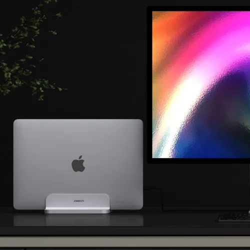 Vista 8 de JOKItech Soporte de aluminio para laptop, resistente y ajustable, compatible con Apple MacBook Pro/Air, Mac Mini, iPad Pro, plateado