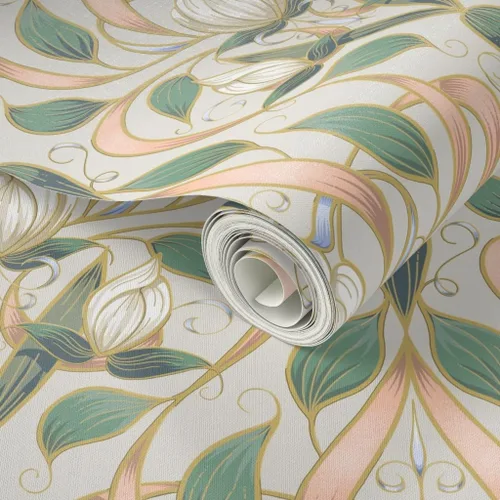 Vista 2 de Papel tapiz para despegar y pegar, diseño Art Nouveau Blossom Floral Nature Blossoms Elegante papel pintado extraíble personalizado por Spoonflower