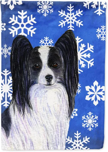 Vista 305 de Caroline's Treasures SC9374GF Bulldog English Snow flakes Holiday Garden Flag Buzón Bandera decorativa para patio exterior, patio, obras de arte