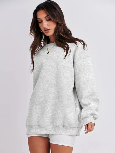 Vista 3 de ANRABESS Sudadera de gran tamaño para mujer, con cuello redondo, estilo Y2K, sudadera con capucha de forro polar, cómoda, camiseta informal, ropa
