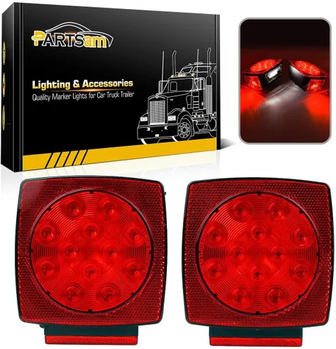 Vista 2 de Partsam Luz LED cuadrada impermeable de 12 V, luz LED rectangular de bajo perfil, combinación de luces traseras para remolque, kit de luces traseras