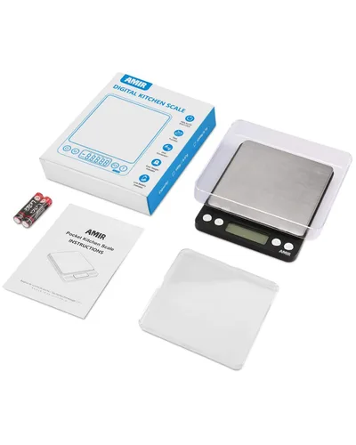 Vista 9 de AMIR - Báscula digital de cocina, 17.64 oz, báscula de bolsillo para joyas, báscula de cocina con pantalla LCD retroiluminada, 2 bandejas, 6
