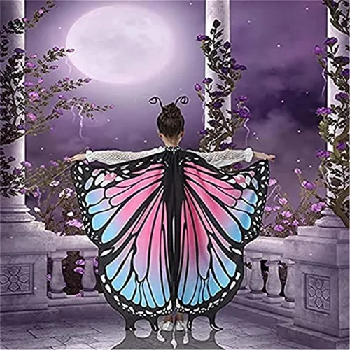 Vista 7 de Alas de mariposa para niñas y niños disfraz de Halloween chal de hadas festival vestido fiesta