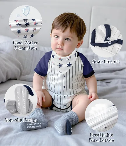 Vista 4 de Golray Regalos para baby shower, 9 piezas esenciales para recién nacidos con zorro amoroso/manta/mameluco/sonajero