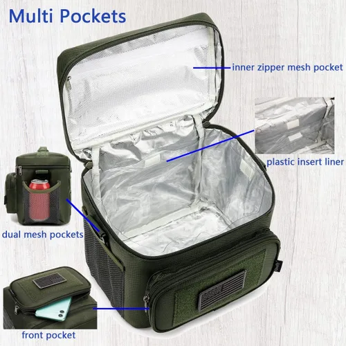 Vista 5 de FlowFly Bolsa de almuerzo táctica grande con aislamiento, bolsa de almuerzo grande con enfriador, para hombres, mujeres con correas MOLLE/PALS