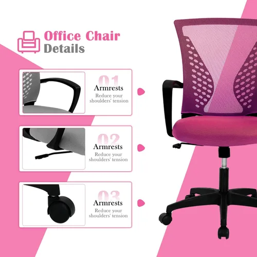 Vista 21 de Silla de oficina en casa, silla de escritorio ergonómica, respaldo medio, silla de computadora de PC con soporte lumbar y reposabrazos, silla