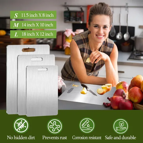 Vista 5 de Tabla de cortar de titanio, tablas de cortar de titanio 100% puro para cocina, doble cara de grado alimenticio, tabla de cortar apta