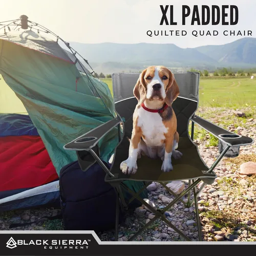 Vista 2 de Black Sierra - Silla de camping acolchada acolchada, asiento de descanso de gran tamaño resistente para exteriores soporta 300 libras, portátil