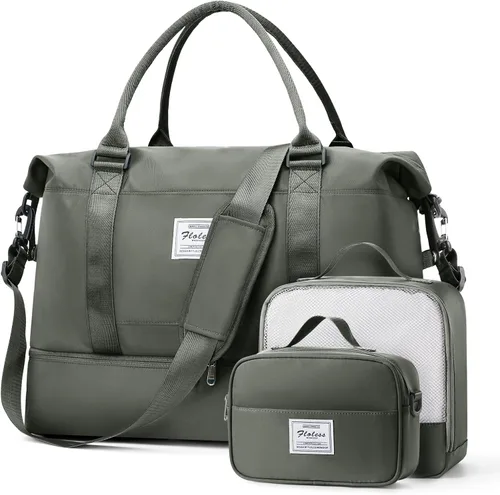 Vista 13 de Bolsas de fin de semana para mujer, bolsas de lona de viaje con compartimento para zapatos, bolsa de viaje para artículos personales, bolsa de fin
