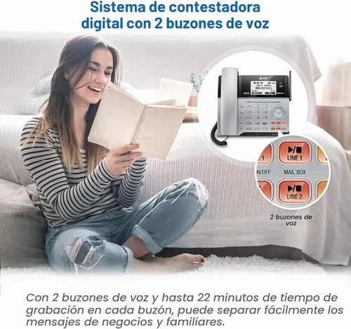 Vista 6 de Teléfono AT&T DECT 6.0 con identificador de llamadas y llamada en espera, Plateado/Negro