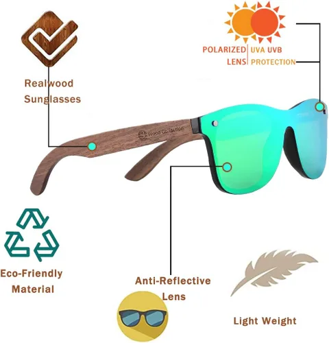 Vista 2 de Lentes de sol de bambú hechos a mano con cristales polarizados para hombres y mujeres