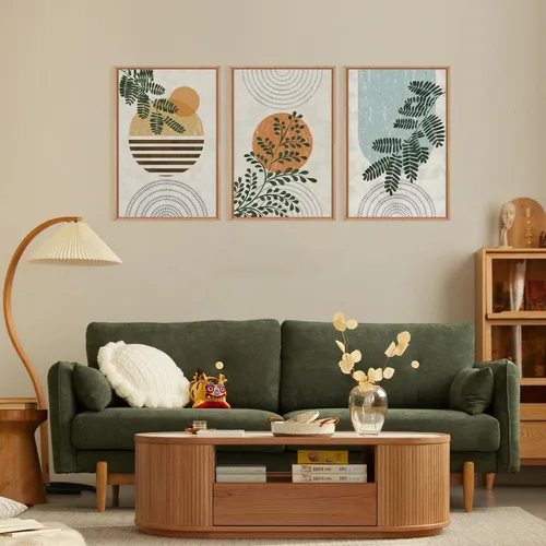 Vista 3 de FWIEXA Juego de Arte de Lienzo Bohemio Enmarcado para Pared, Cuadros Botánicos Verde Salvia Decoración de Pared, Impresiones de Arte de Plantas