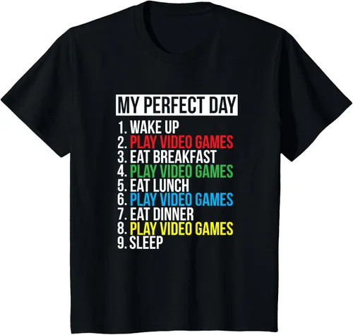 Vista 36 de My Perfect Day" - Camiseta negra de ajuste clásico, cuello redondo, manga corta, poliéster y algodón, Negro