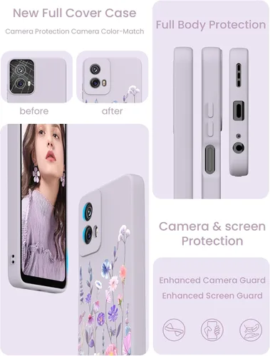 Vista 5 de Yucenx Funda para Motorola Moto G 5G 2024 de 6.6 pulgadas, funda de silicona líquida floral para niñas y mujeres, a prueba de golpes, antiarañazos