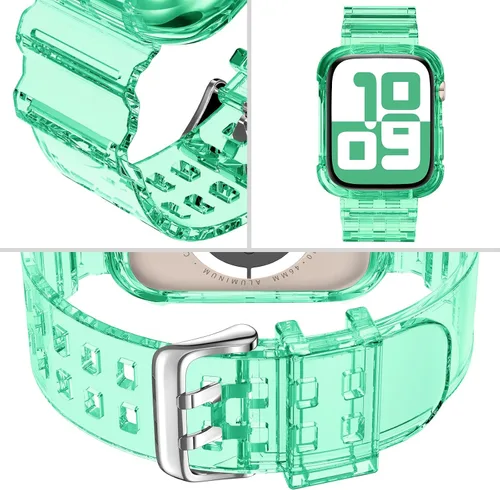 Vista 80 de DABAOZA - Correa transparente compatible con Apple Watch con estuche protector, correa deportiva de TPU con brillo para mujeres y hombres