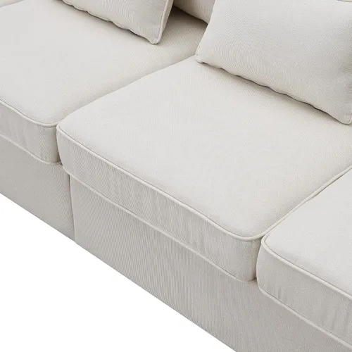 Vista 6 de LUMISOL Moderno sofá de 4 plazas, cómodo sofá modular tapizado con bolsillos para reposabrazos y 4 almohadas, sofá de estilo minimalista para sala