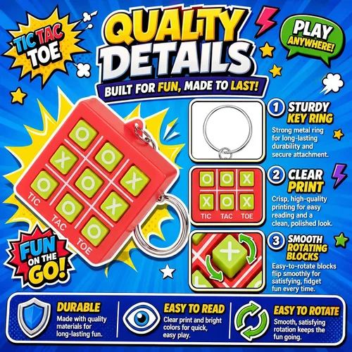 Vista 3 de Hicarer 8 llaveros de fiesta de Tic Tac Toe para fiesta de cumpleaños a granel, regalos de fin de año para estudiantes, niños de 8 a 12 años, regalo