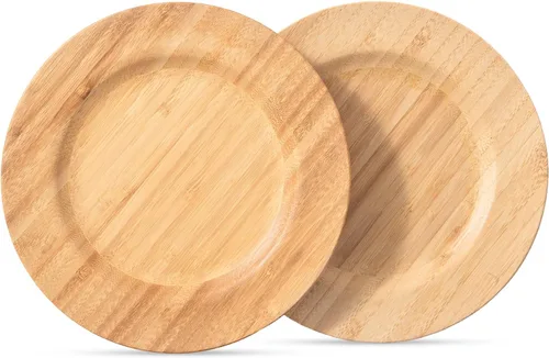 Vista 8 de Platos redondos de madera de 7.5 pulgadas para alimentos, platos de bambú reutilizables, platos de cena para mesa, 2 piezas de platos de madera
