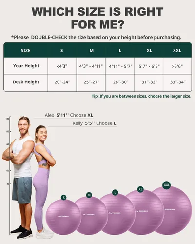 Vista 9 de Trideer Pelota de ejercicio para yoga, pilates y fitness. Equipo de pelota de estabilidad para gimnasio en casa y silla de oficina, accesorios