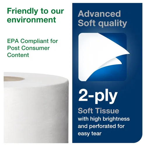 Vista 4 de Tork Mini rollo de papel de baño jumbo (12 rollos) y rollo de toalla de mano de papel Tork Matic (6 rollos)