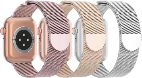 Vista 11 de Paquete de 3 correas de malla metálica compatibles con Apple Watch de 1.496 in 1.575 in 1.614 in 1.654 in 1.732 in 1.772 in 1.811 in 1.929 in