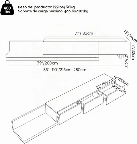 Vista 2 de Homary - Soporte extensible para TV, consola multimedia de 80 a 110