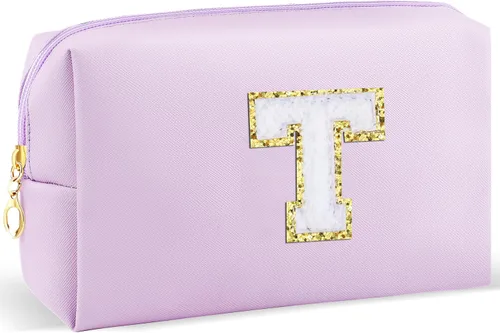 Vista 63 de URSKYTOUS Regalos para niñas, bolsa de maquillaje con inicial, bolsa de cosméticos personalizada con cremallera, bonita bolsa de aseo de viaje, Azul