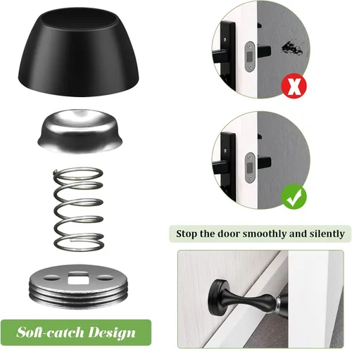 Vista 3 de Topes magnéticos para puerta, topes de puerta negros para la parte inferior de la puerta, montaje en pared, protector de pared magnético resistente