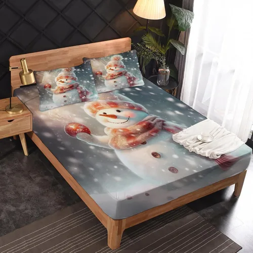 Vista 2 de Juego de sábanas de Navidad tamaño individual, sábanas de microfibra suave y bolsillo profundo, sábanas y fundas de almohada estampadas sin arrugas