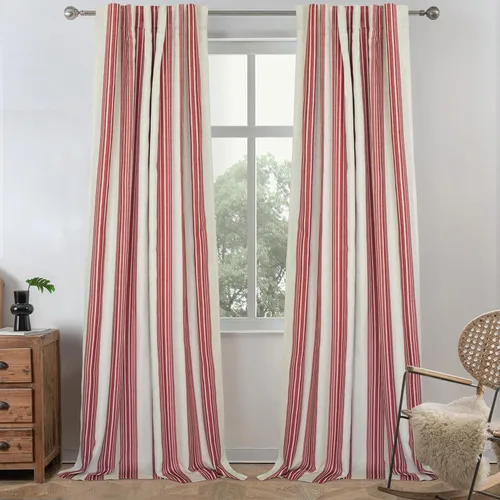 Vista 61 de DriftAway Chris Linen - Cortinas opacas con capa térmica y reductora de sonido, 63 pulgadas de largo para dormitorio, cortinas estampadas a rayas
