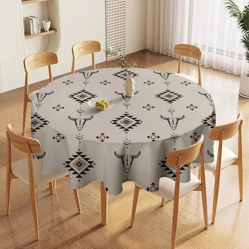 Vista 60 de Mantel azteca suroeste, diseño étnico tribal geométrico, estilo vintage, bohemio, elegante, lavable, para comedor, cocina, granja, fiesta