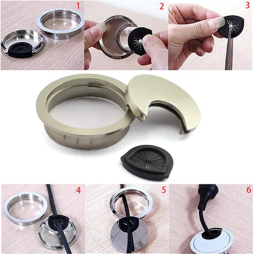 Vista 3 de HJ Garden Ojales de escritorio de metal de 2 pulgadas (1.969 in) para administrar y ocultar el cable de alambre, cubierta de agujero para cables
