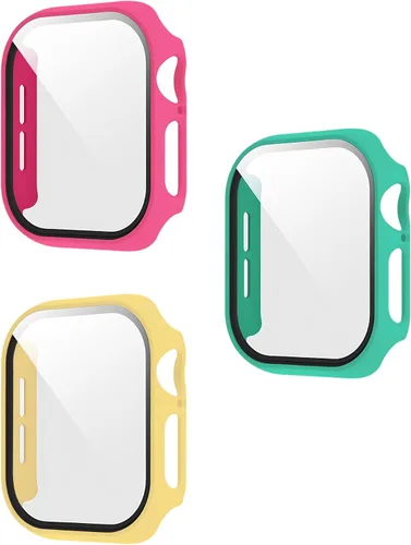 Vista 14 de Paquete de 3 fundas con protector de pantalla para Apple Watch de Negro + rosa intenso + morado oscuro