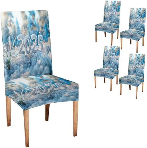 Vista 274 de CAPSCEOLL Christmas Dining Chair Covers,Snowflakes Festive Winter Pattern Stretch Chair Covers for Dining Room Set of 2 Washable Spandex Parson